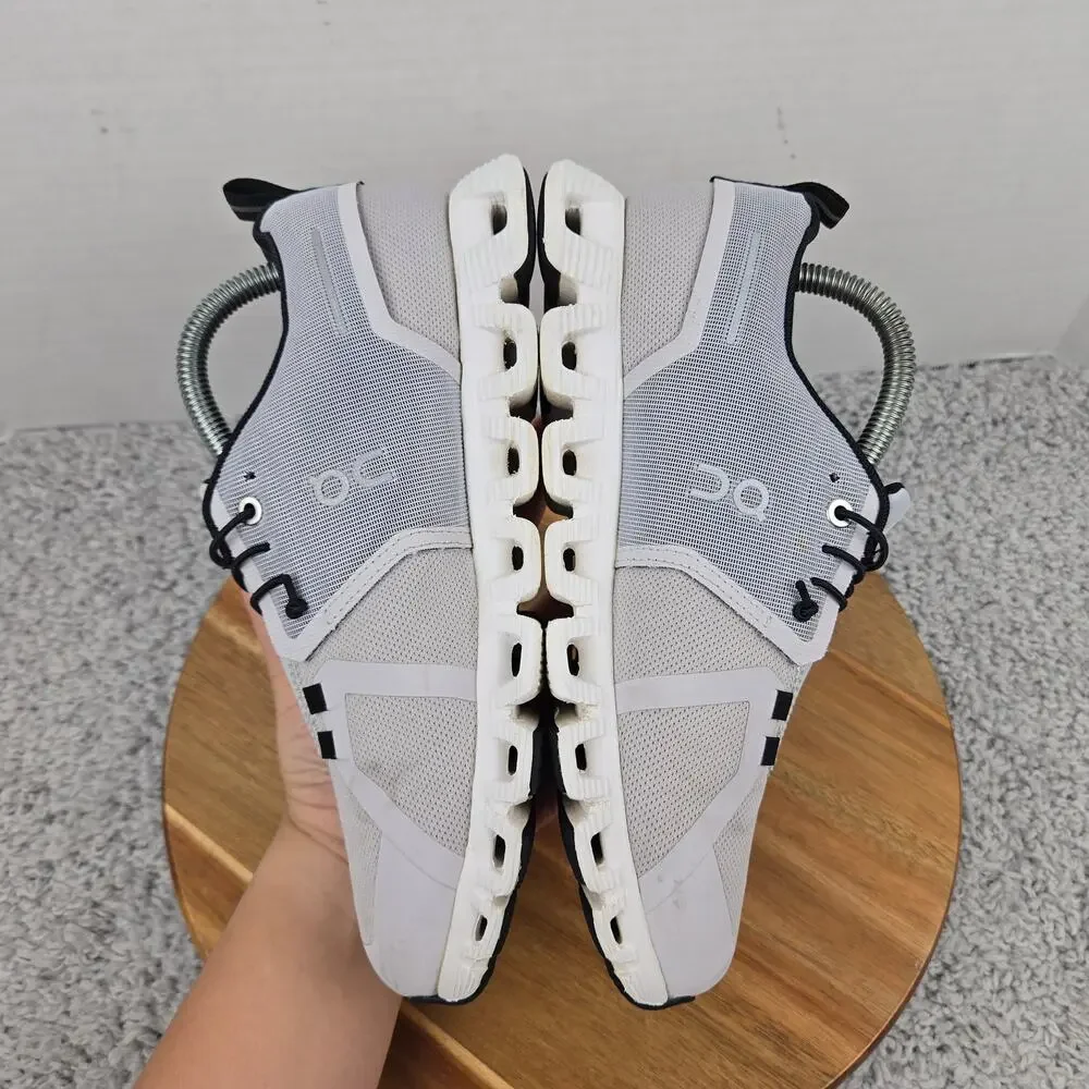 On Womens 7.5 Cloud 5 Waterproof Glacier Gray White Athletic Gym Running Shoe